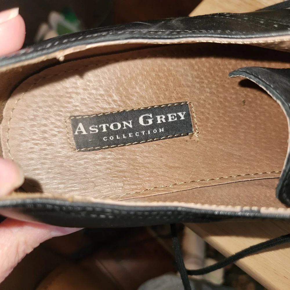 Aston Grey Miller Men Derby Brogue Dress Shoes Black Leather Size‎ 11